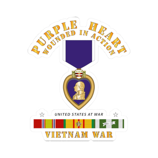 Kiss-Cut Stickers - Purple Heart - Wounded In Action w Vietnam Service Ribbons