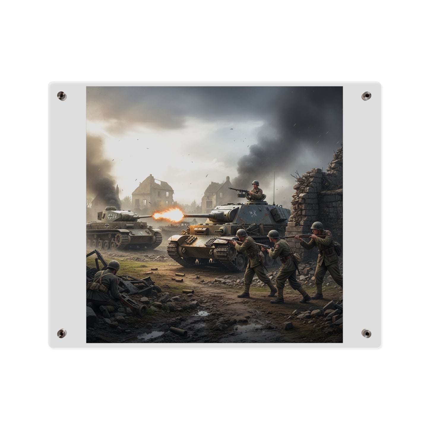 Acrylic Wall Art Panel - Tank Destroyer - M10 Wolverine vs German Panzer Tank