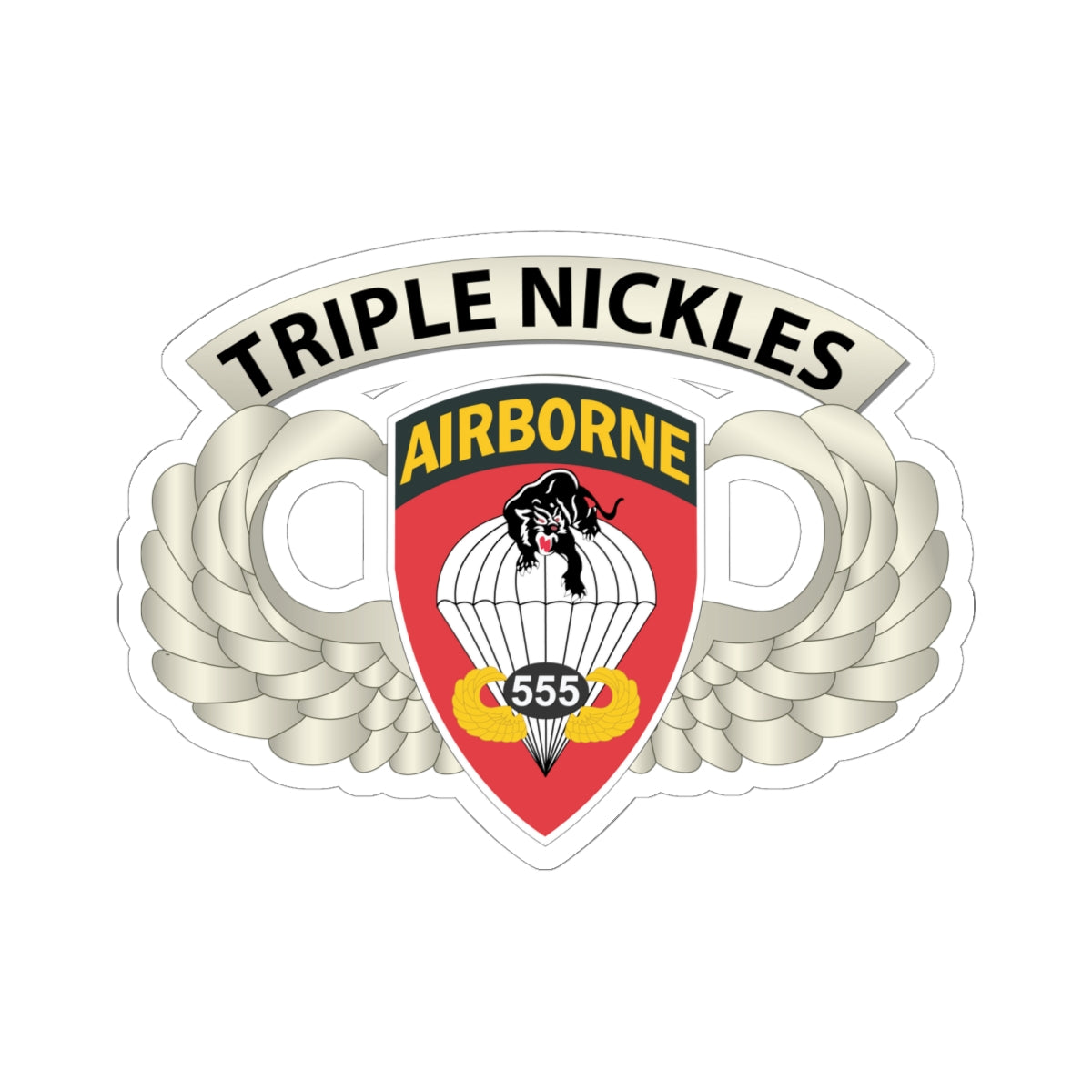 Kiss-Cut Stickers - Airborne Badge - 555th Parachute Infantry Bn - SSI w Triple NIckles Tab X 300