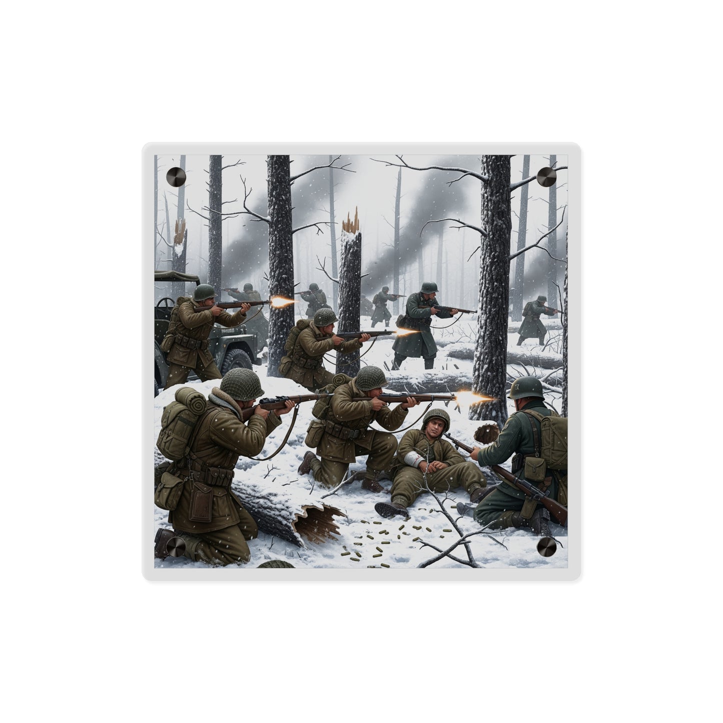 Acrylic Wall Art Panel - 101st Airborne Division fighting the German Army at the Battle of Bastogne