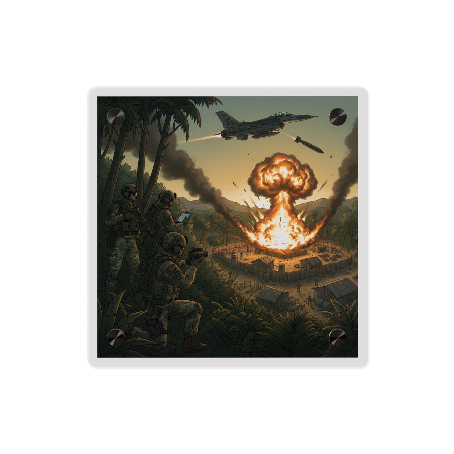Acrylic Wall Art Panel - Jungle Drug Lab Destruction w Explosions