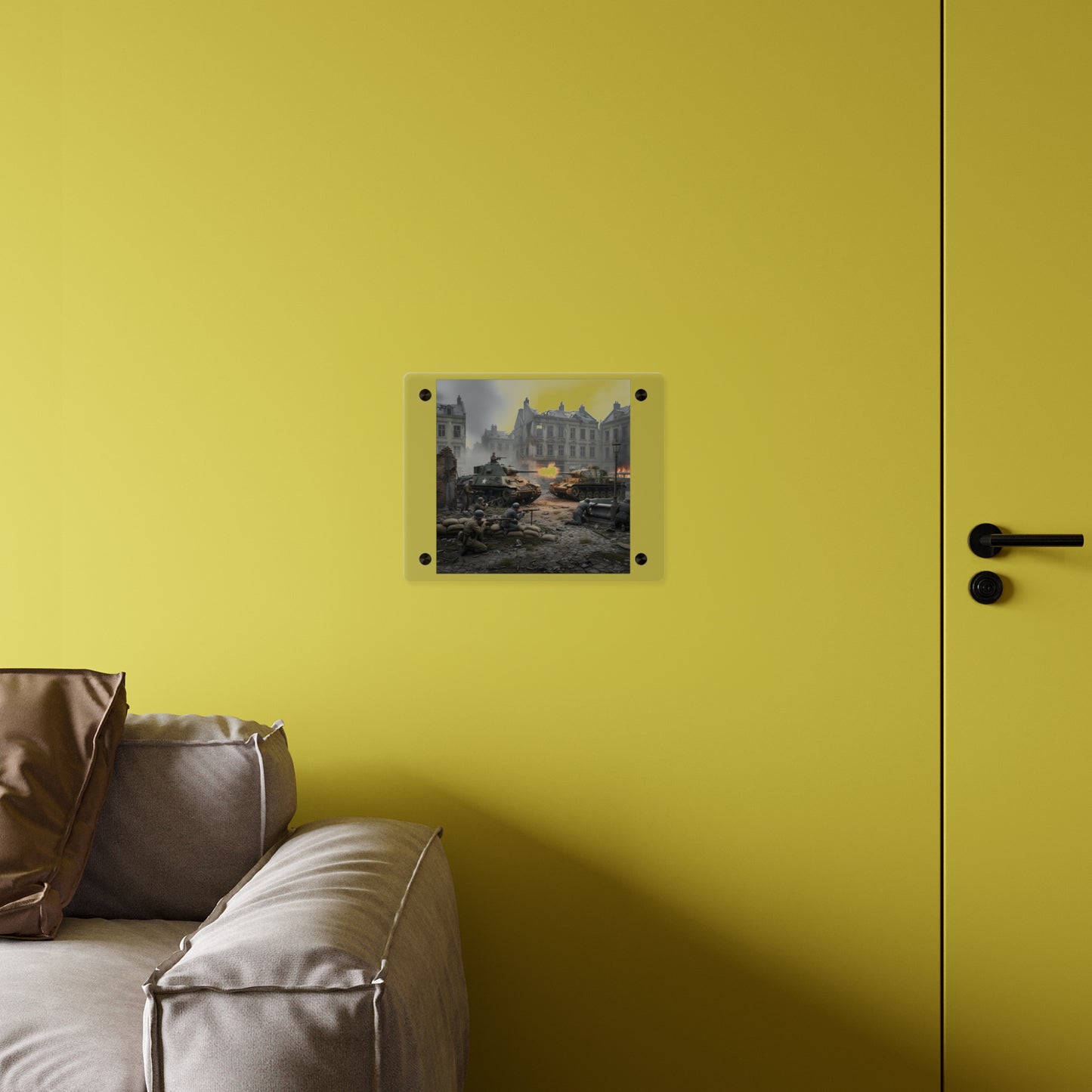 Acrylic Wall Art Panel - US Tank Destroyer - M10 Wolverine Battles a German Panzer Tank