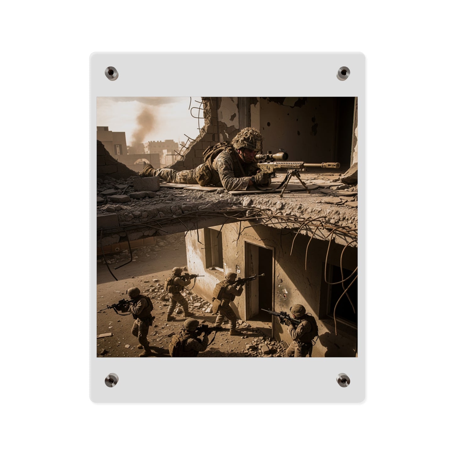 Acrylic Wall Art Panel - Marine Sniper Providing Overwatch for Breach Team