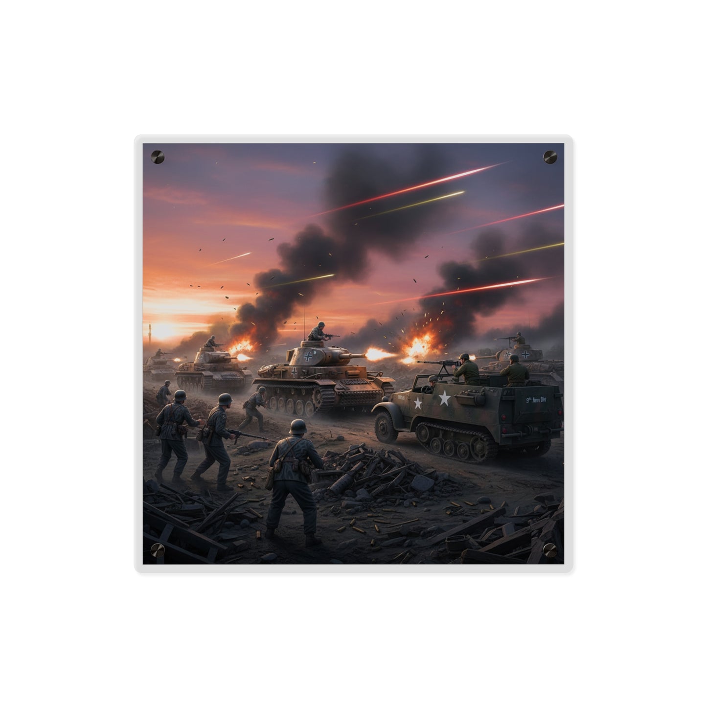Acrylic Wall Art Panel - M3A1 Half-track 9th Armor Division vs German Armor