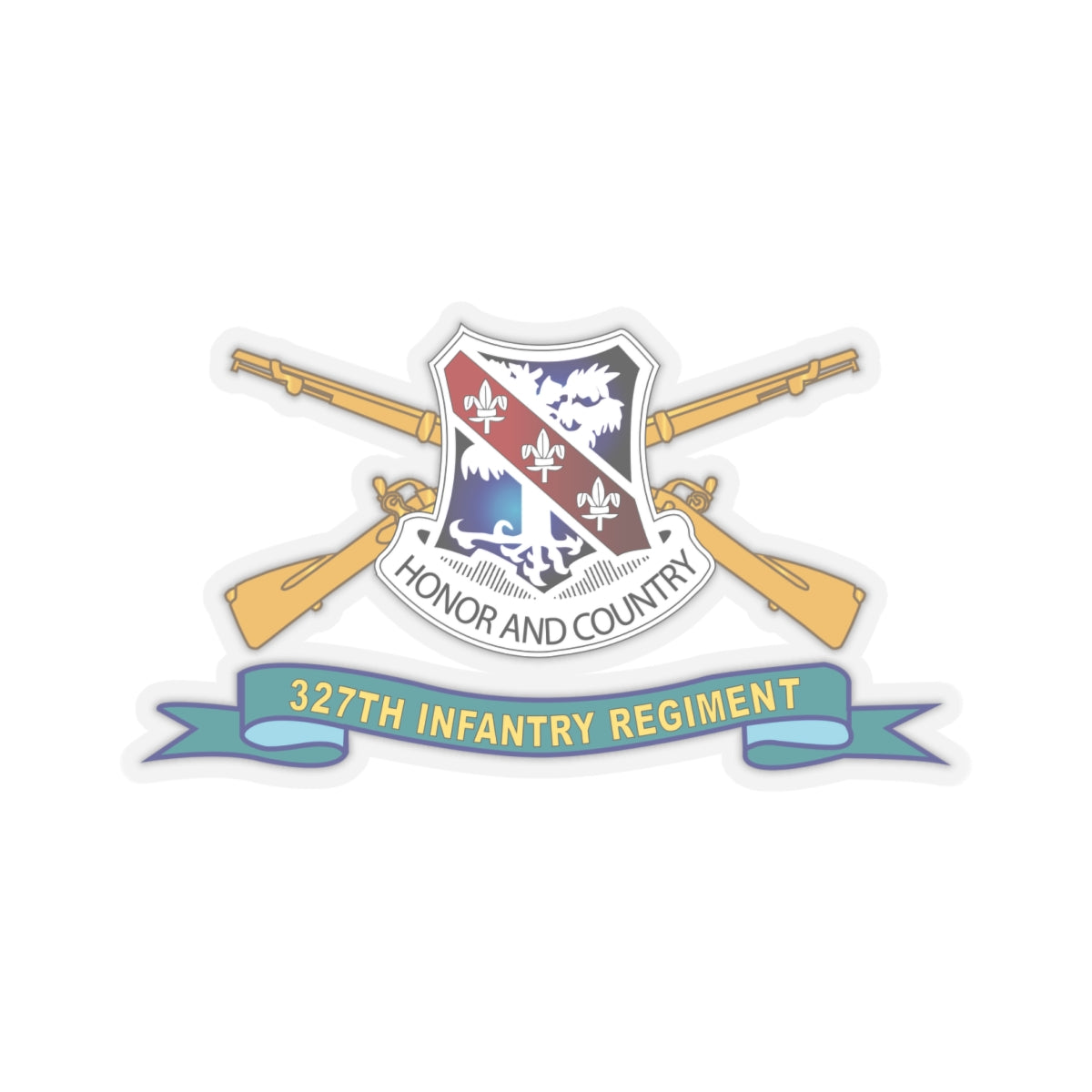 Kiss-Cut Stickers - 327th Infantry Regiment - DUI w Br - Ribbon X 300
