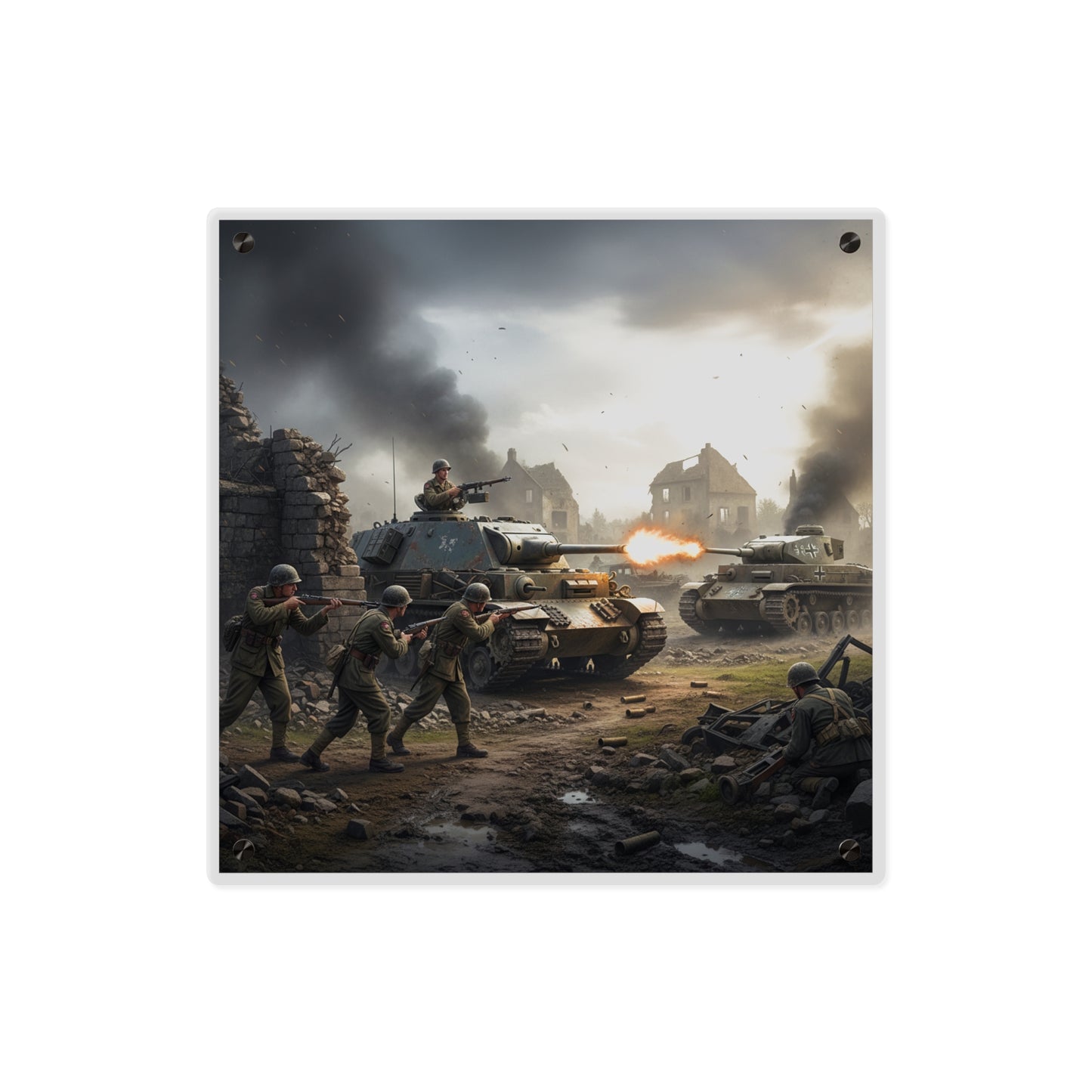 Acrylic Wall Art Panel - Tank Destroyer - M10 Wolverine vs German Panzer Tank