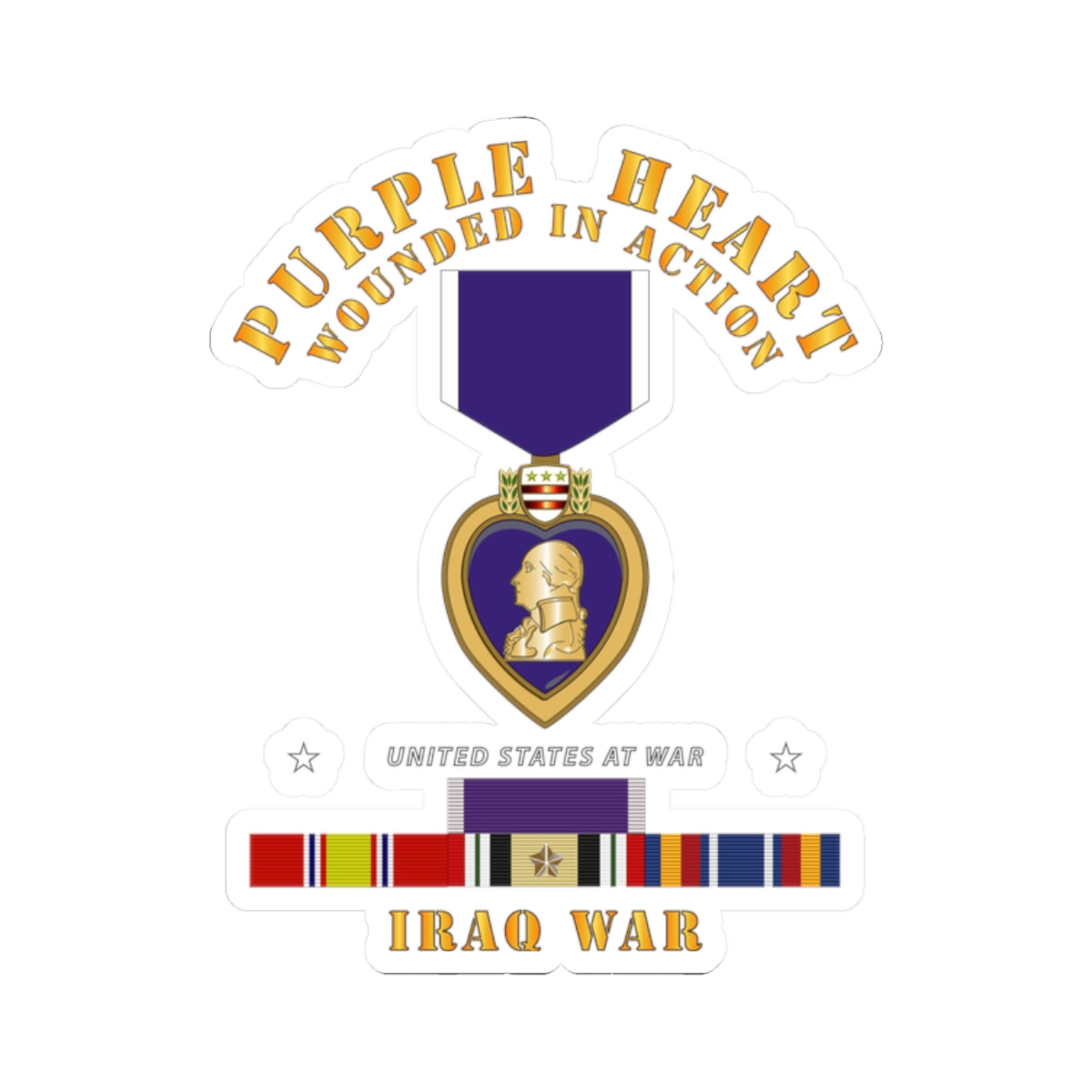 Kiss-Cut Stickers - Purple Heart - WIA w IRAQ SVC w Purple Heart Ribbon