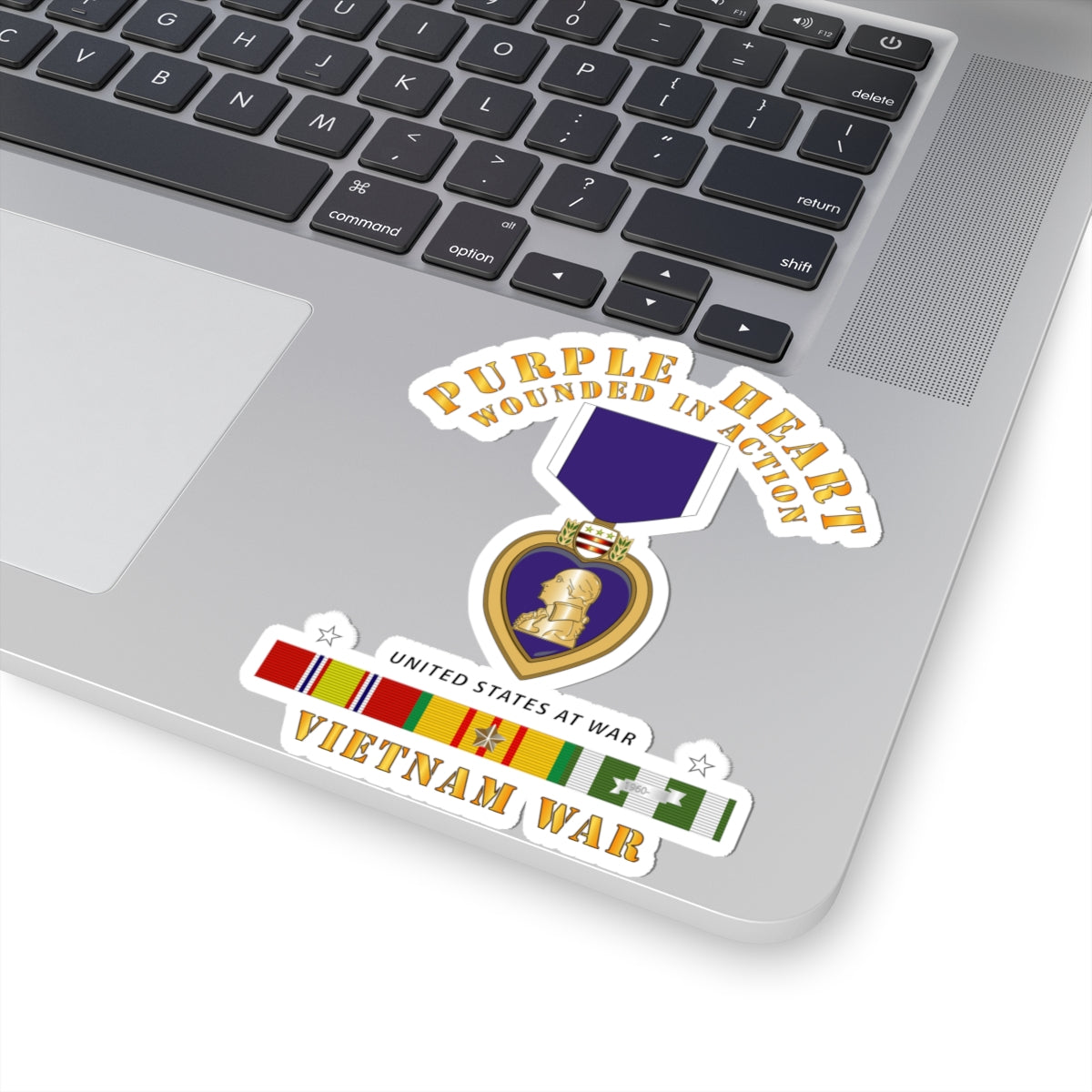 Kiss-Cut Stickers - Purple Heart - Wounded In Action w Vietnam Service Ribbons
