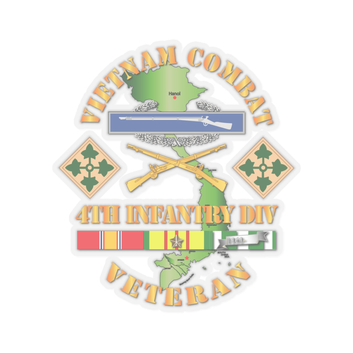 Kiss-Cut Stickers - Vietnam Combat Infantry Veteran w 4th Inf Div SSI V1