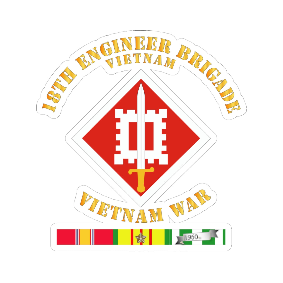 Kiss-Cut Stickers - 18th Engineer Brigade Vietnam - Vietnam War w SVC