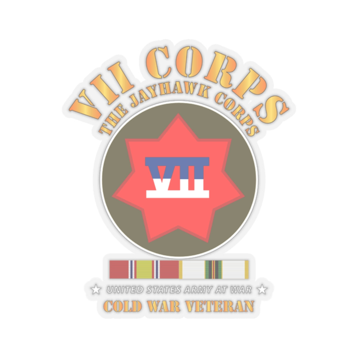 Kiss-Cut Stickers - VII Corps - The Jayhawk Corps - SSI w COLD WAR SVC X 300