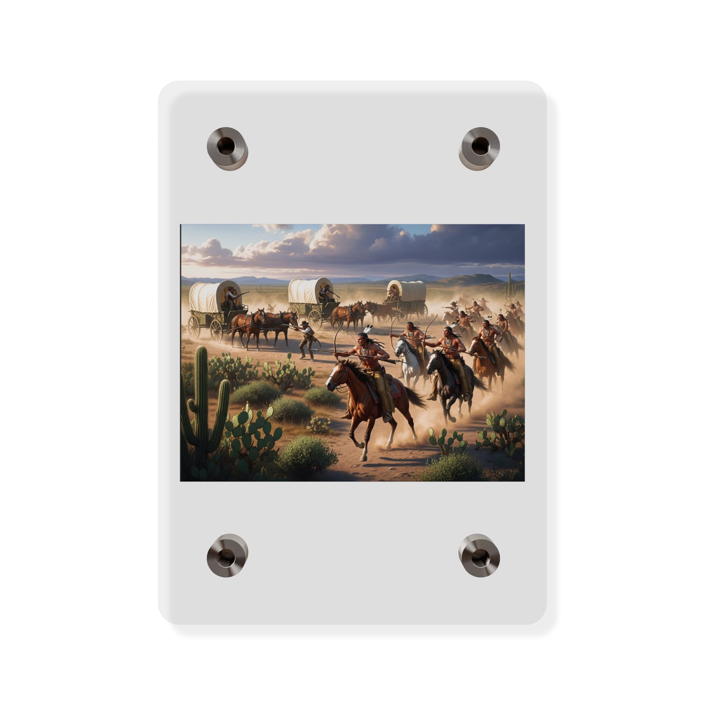 Acrylic Wall Art Panel - Apache Indians attacking a wagon train