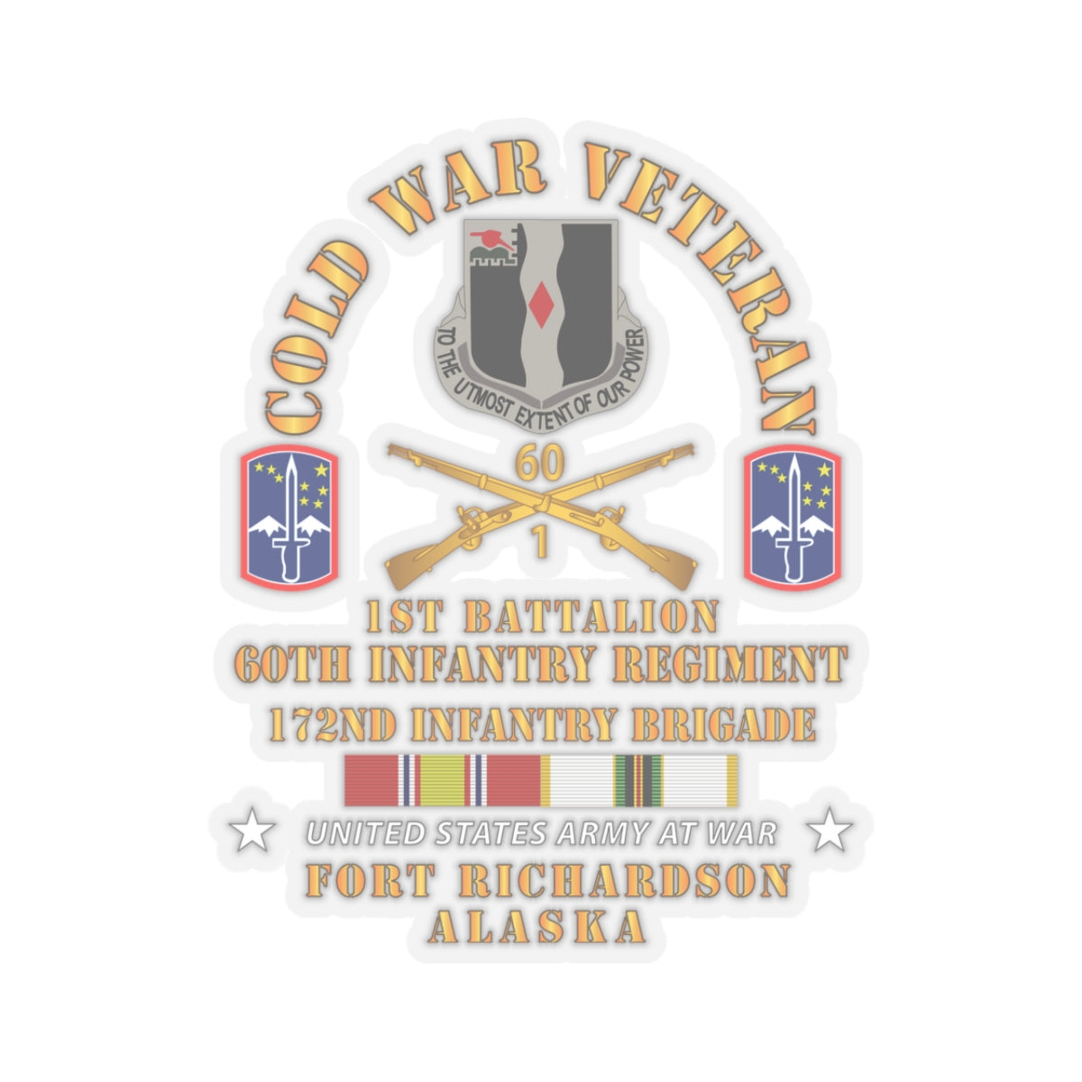 Kiss-Cut Stickers - Cold War Vet - 1st Bn, 60th Inf - 172nd In Bde - Ft Richardson AK w COLD SVC X 300