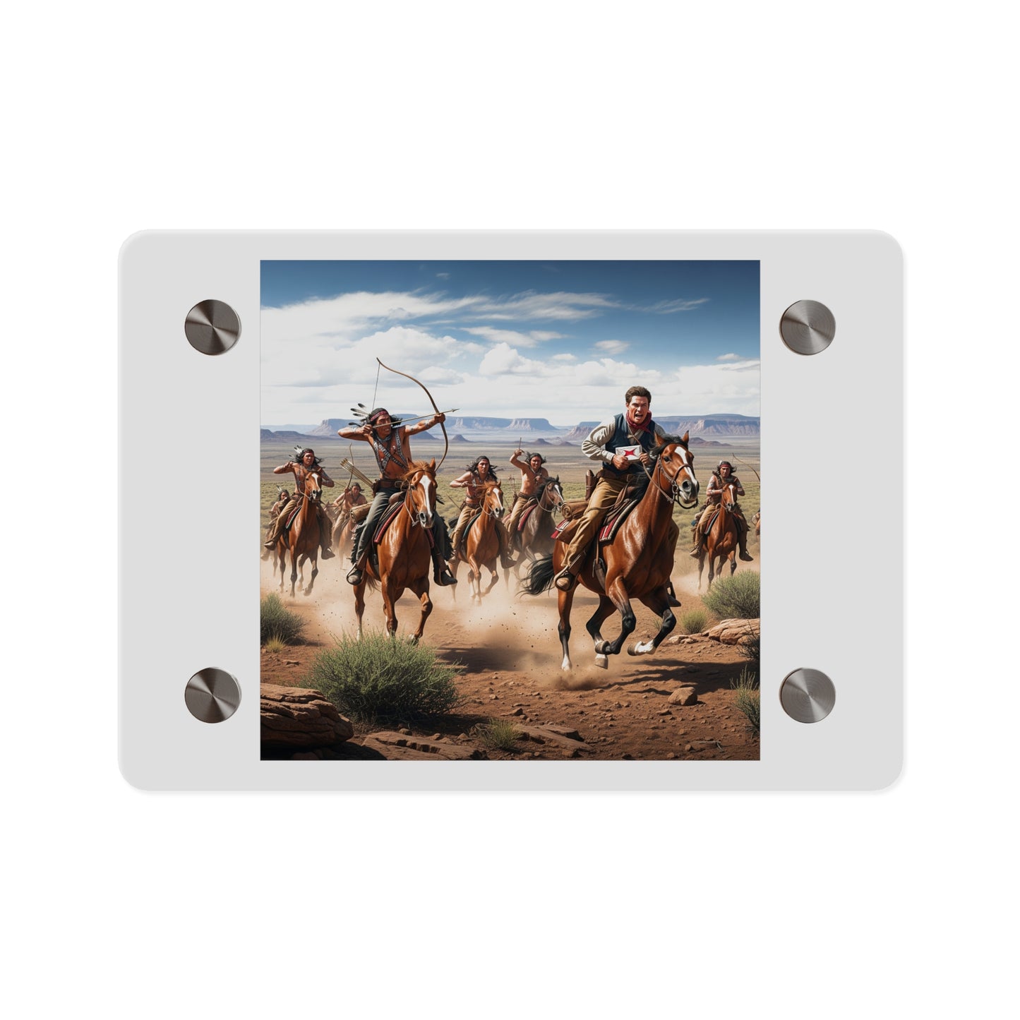 Acrylic Wall Art Panel - Apache Indians attacking a Pony Express Rider