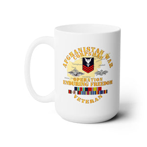 White Ceramic Mug 15oz - Navy - Afghanistan War  Corpsman - Operation Enduring Freedom  - Veteran w FMF - AFGHAN SVC