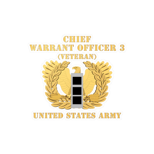 Kiss-Cut Vinyl Decals - Army - Chief Warrant Officer - CW03 - Veteran - Flat - Eagle and Bar X 300