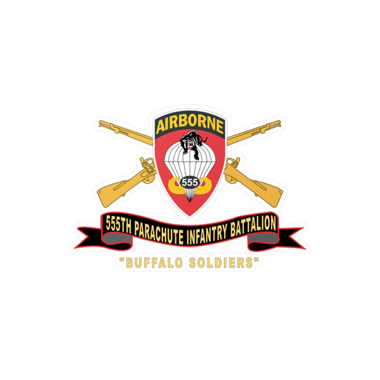 Kiss-Cut Vinyl Decals - Army - 555th Parachute Infantry Battalion - SSI - Black - Red Buffalo Soldiers w Br - Rib