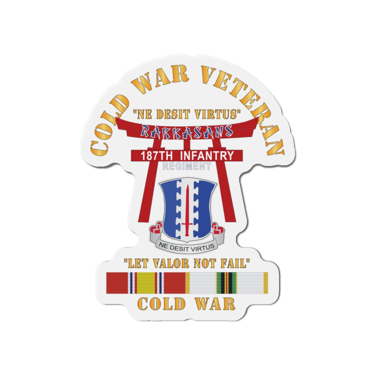 Die-Cut Magnets - Army - Cold War Veteran - 187th Infantry Regiment - Torii, Rakkasans, Let Valor Not Fail, English, Latin w COLD SVC X 300