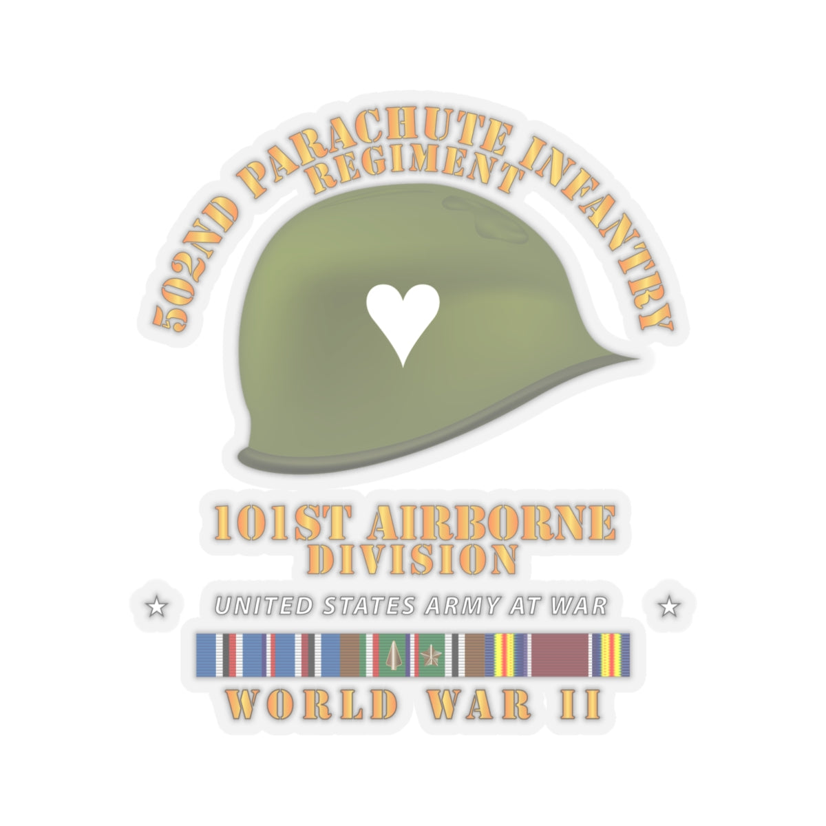 Kiss-Cut Stickers - Army  - 502nd PIR 101st  Helmet - WWII w EUR SVC