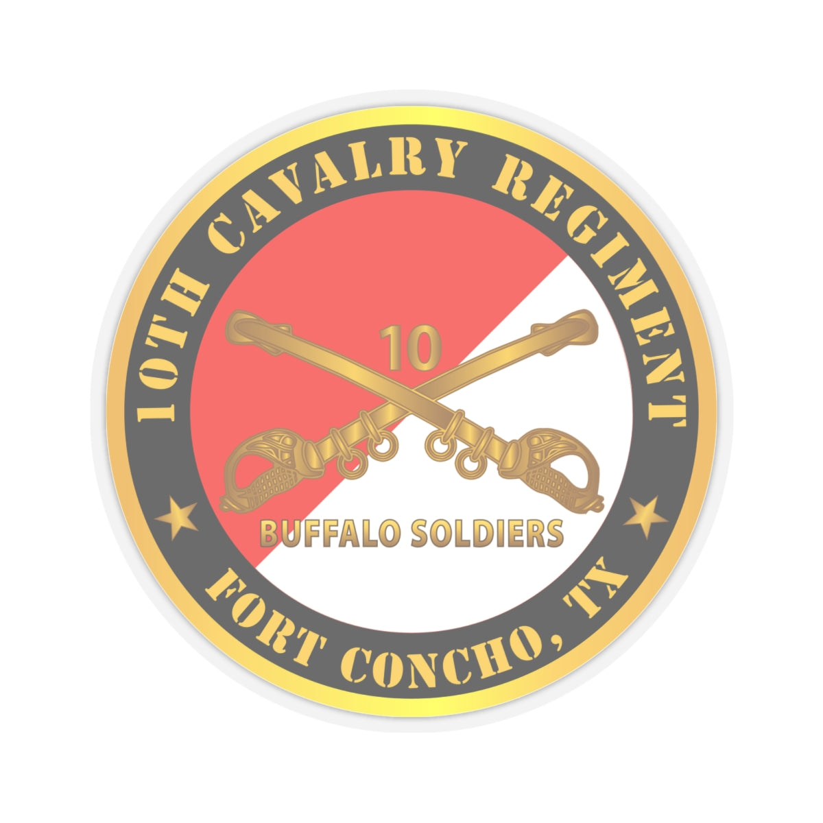 Kiss-Cut Stickers - Army - 10th Cavalry Regiment - Fort Concho, TX - Buffalo Soldiers w Cav Branch