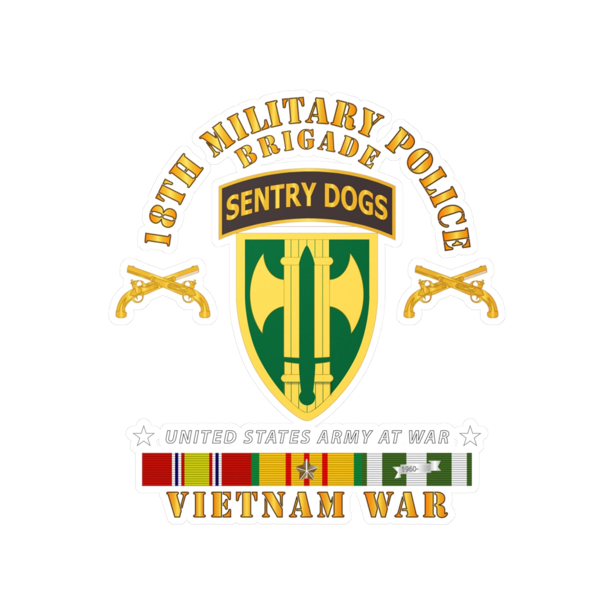 Kiss-Cut Vinyl Decals - Army - 18th MP Brigade - Sentry Dogs Tab - Vietnam w VN SVC