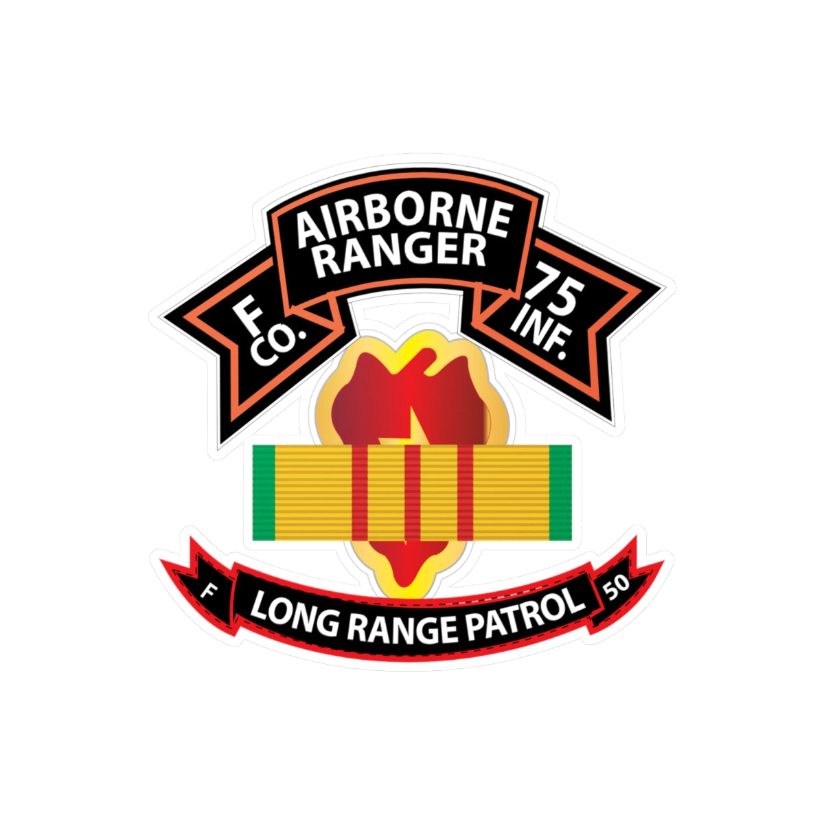 Kiss-Cut Vinyl Decals - SSI - Vietnam - F Co 75th Ranger - 25th Infantry Division - VN Ribbon - LRSD  X 300