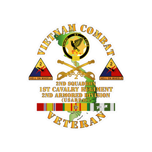 Kiss-Cut Vinyl Decals - Army - Vietnam Combat Veteran - 2nd Squadron, 1st Cav Regt - 2nd Armor Div