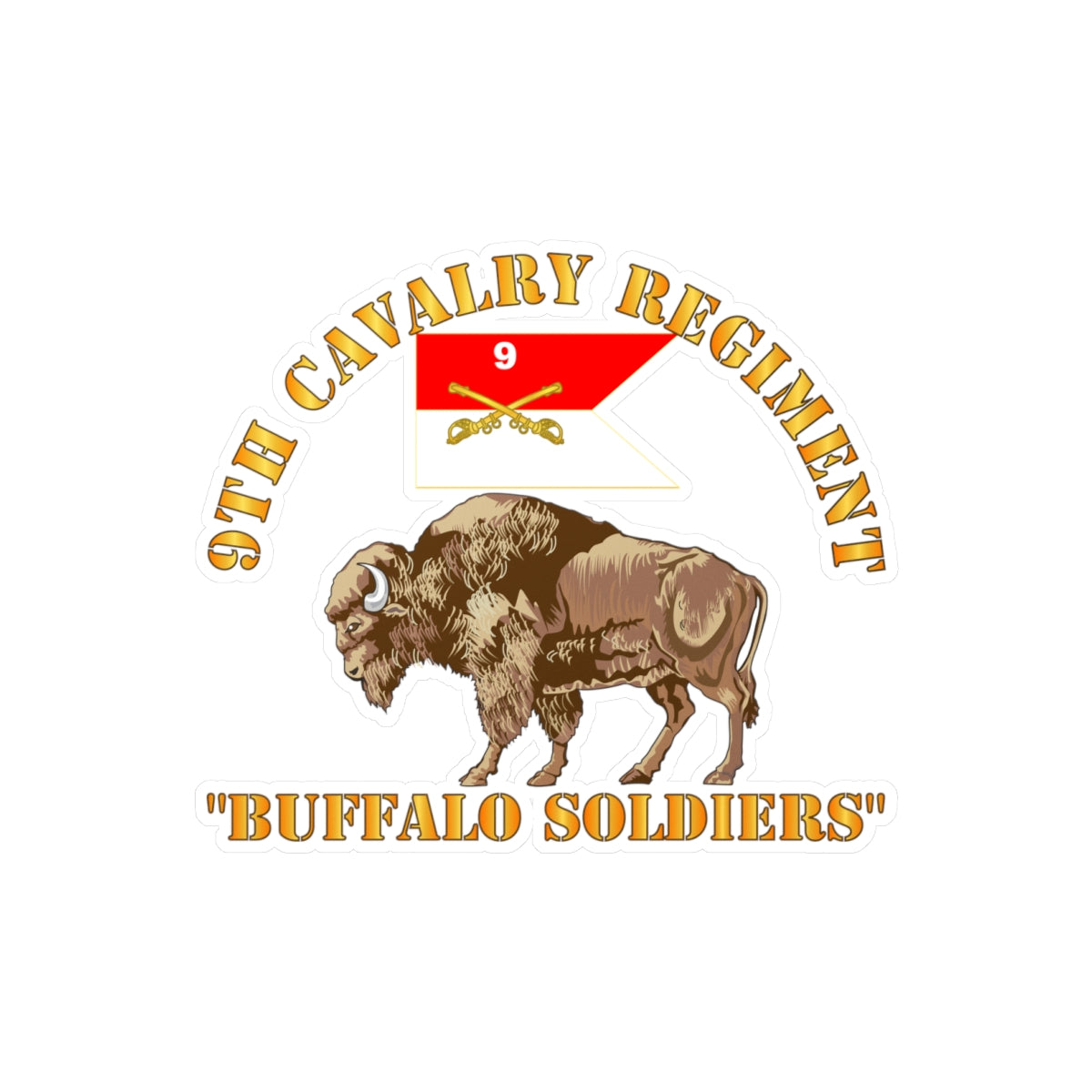 Kiss-Cut Vinyl Decals - Army - 9th Cavalry Regiment - Buffalo Soldiers w 9th Cav Guidon