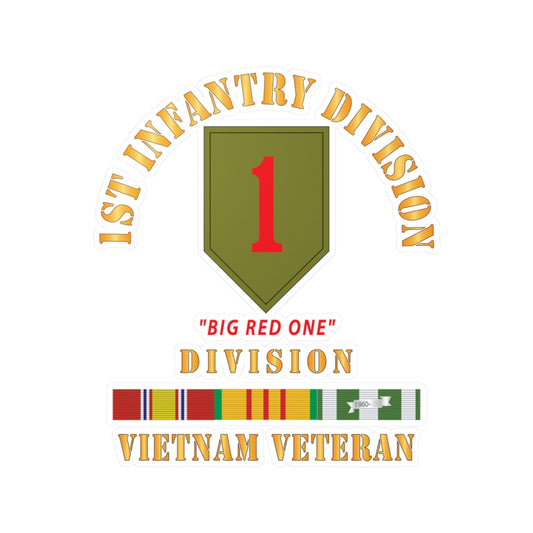 Kiss-Cut Vinyl Decals - Army - SSI - 1st Infantry Division - Big Red One - Vietnam Veteran w VN SVC Bar X 300