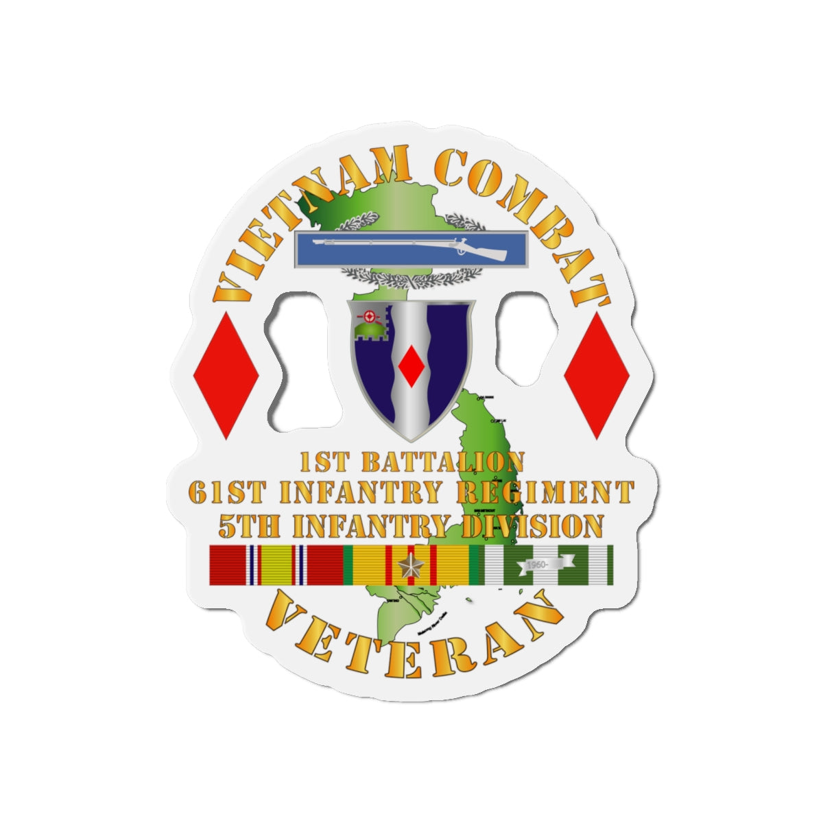 Die-Cut Magnets - Army - Vietnam Combat Vet - 1st Bn 61st  Infantry - 5th Inf Div SSI