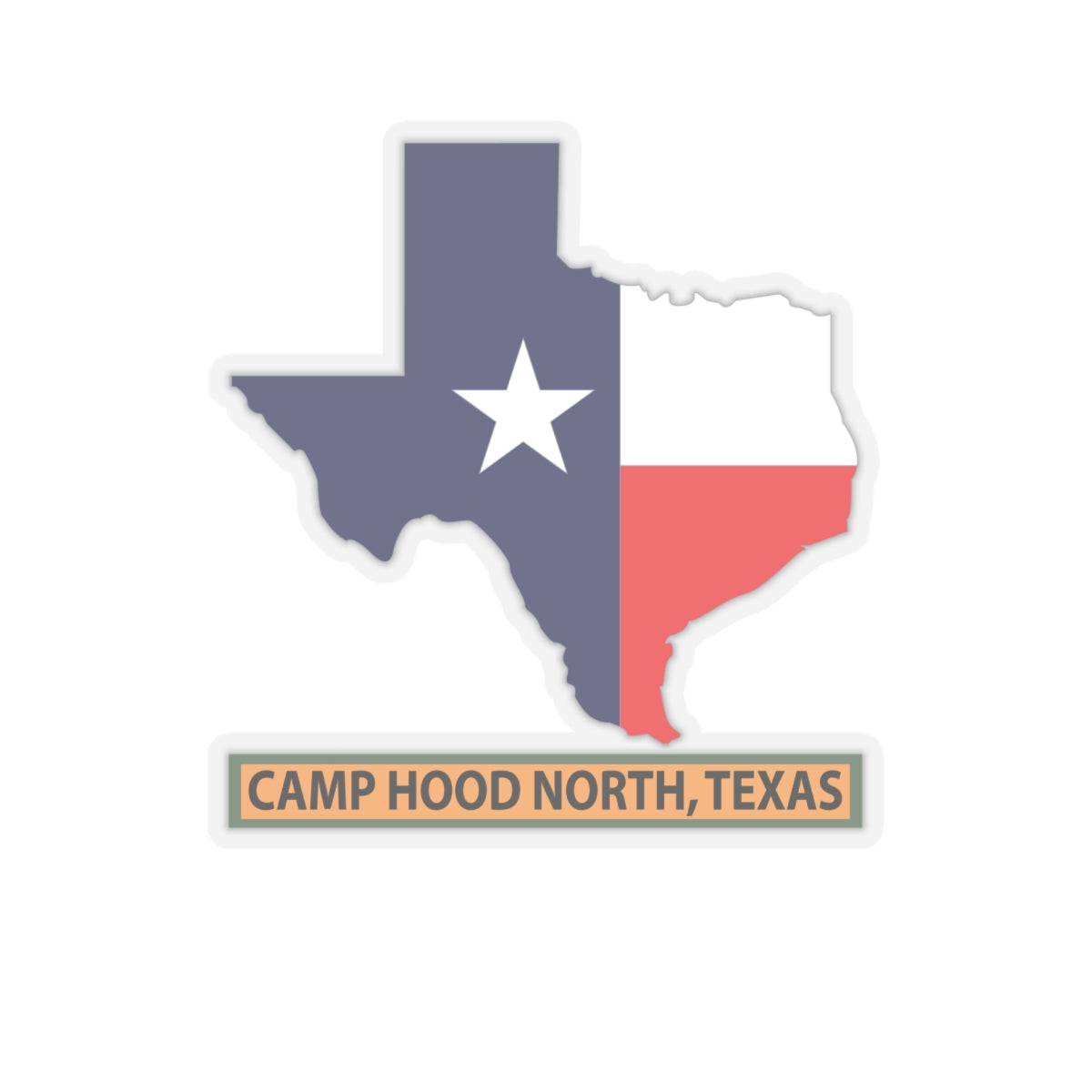 Kiss-Cut Stickers - Texas Map Overprint with Texas State Flag - Camp Hood North, Texas X 300