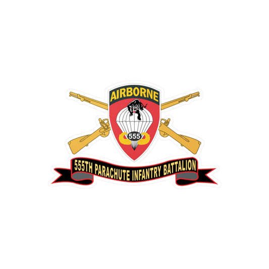 Kiss-Cut Vinyl Decals - Army - 555th Parachute Infantry Battalion - SSI - Black - Red w Br - Ribbon X 300