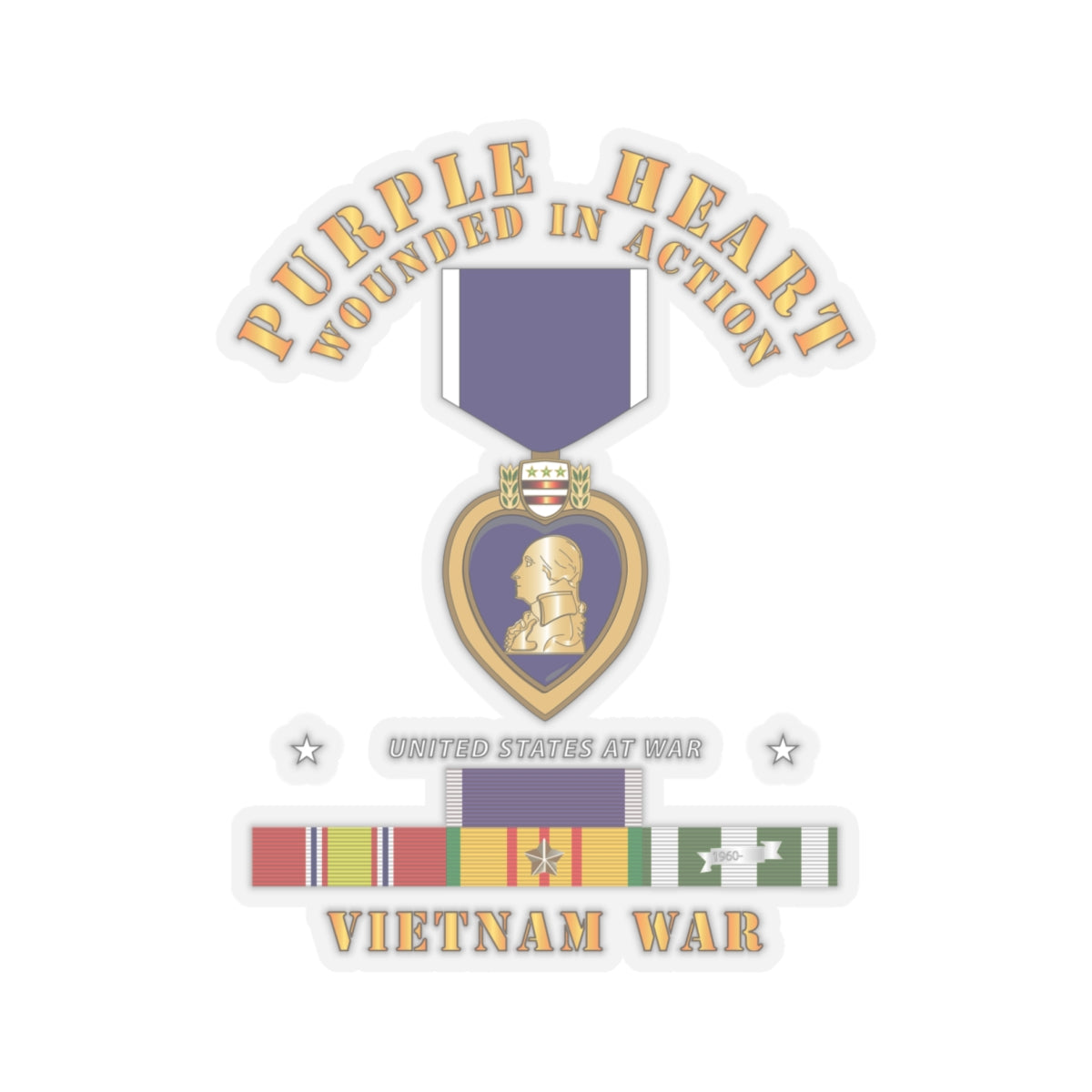 Kiss-Cut Stickers - Purple Heart - WIA w VN SVC w Purple Heart Ribbon