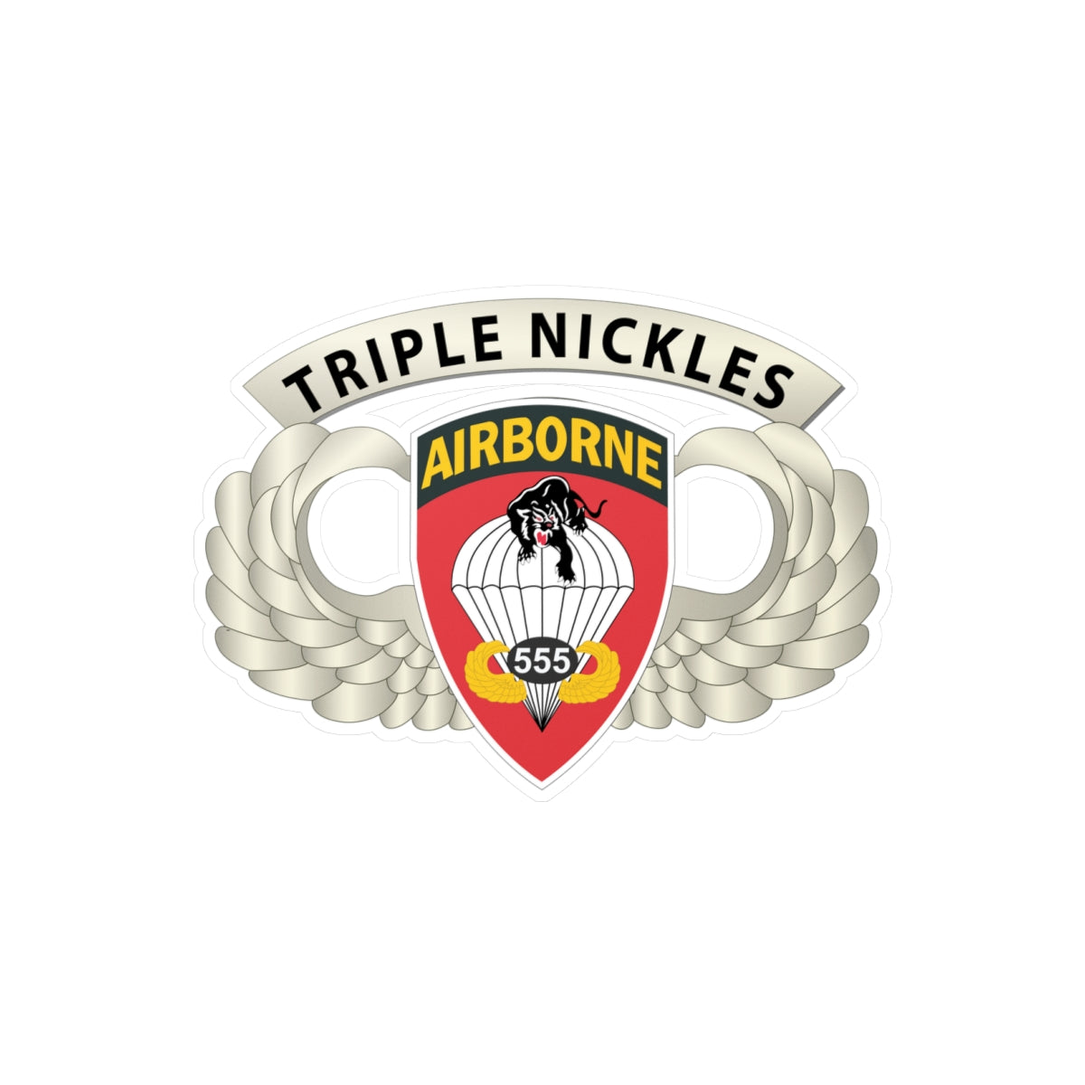 Kiss-Cut Vinyl Decals - Army - Airborne Badge - 555th Parachute Infantry Bn - SSI w  Triple Nickles Tab X 300