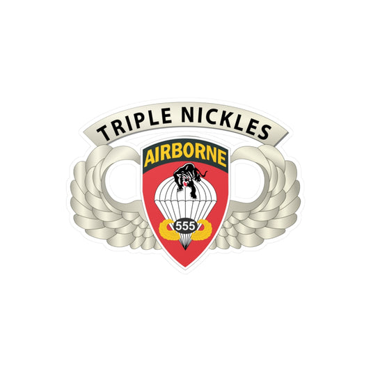 Kiss-Cut Vinyl Decals - Army - Airborne Badge - 555th Parachute Infantry Bn - SSI w  Triple Nickles Tab X 300