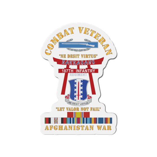 Die-Cut Magnets - Army - Combat Veteran - 187th Infantry Regiment - Torii, Rakkasans, Let Valor Not Fail, English, Latin w CIB w AFGHAN SVC X 300