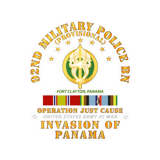 Kiss-Cut Vinyl Decals - Just Cause - 92nd Military Police Bn- Ft Clayton Panama w Svc Ribbons