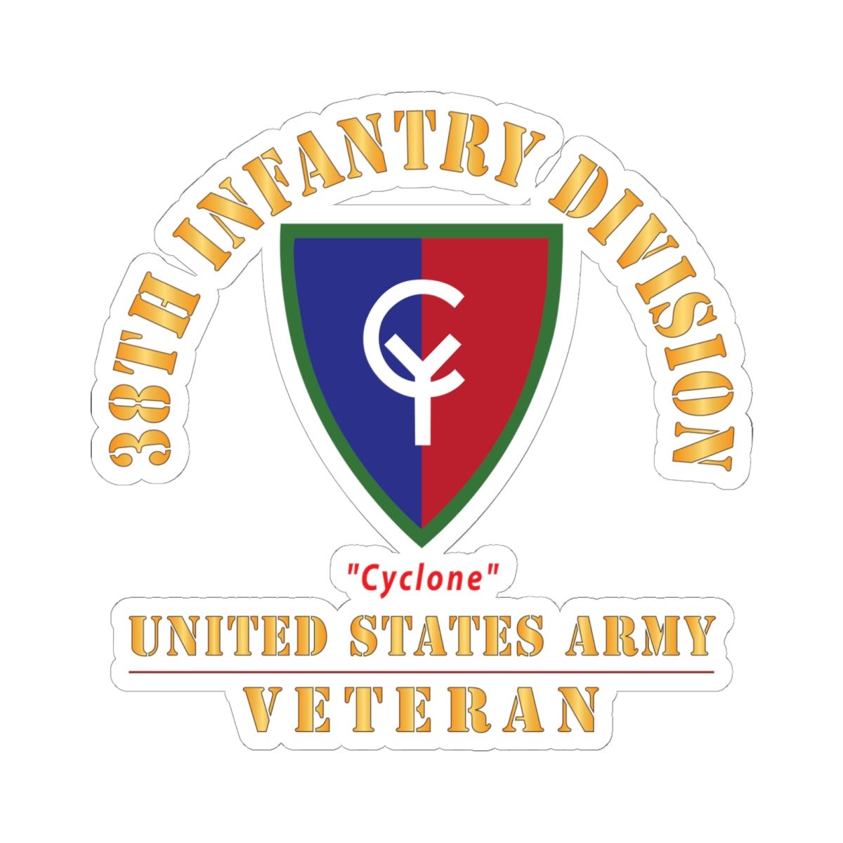 Kiss - Cut Stickers - Army - SSI - 38th Infantry Division - Cyclone - US Army Veteran X 300