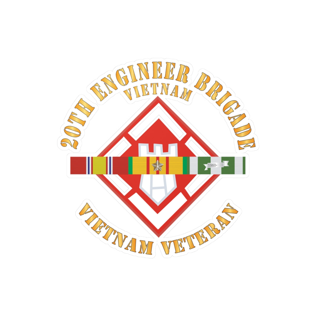 Kiss-Cut Vinyl Decals - Army -  20th Engineer Brigade with VIetnam SVC Ribbons X 300