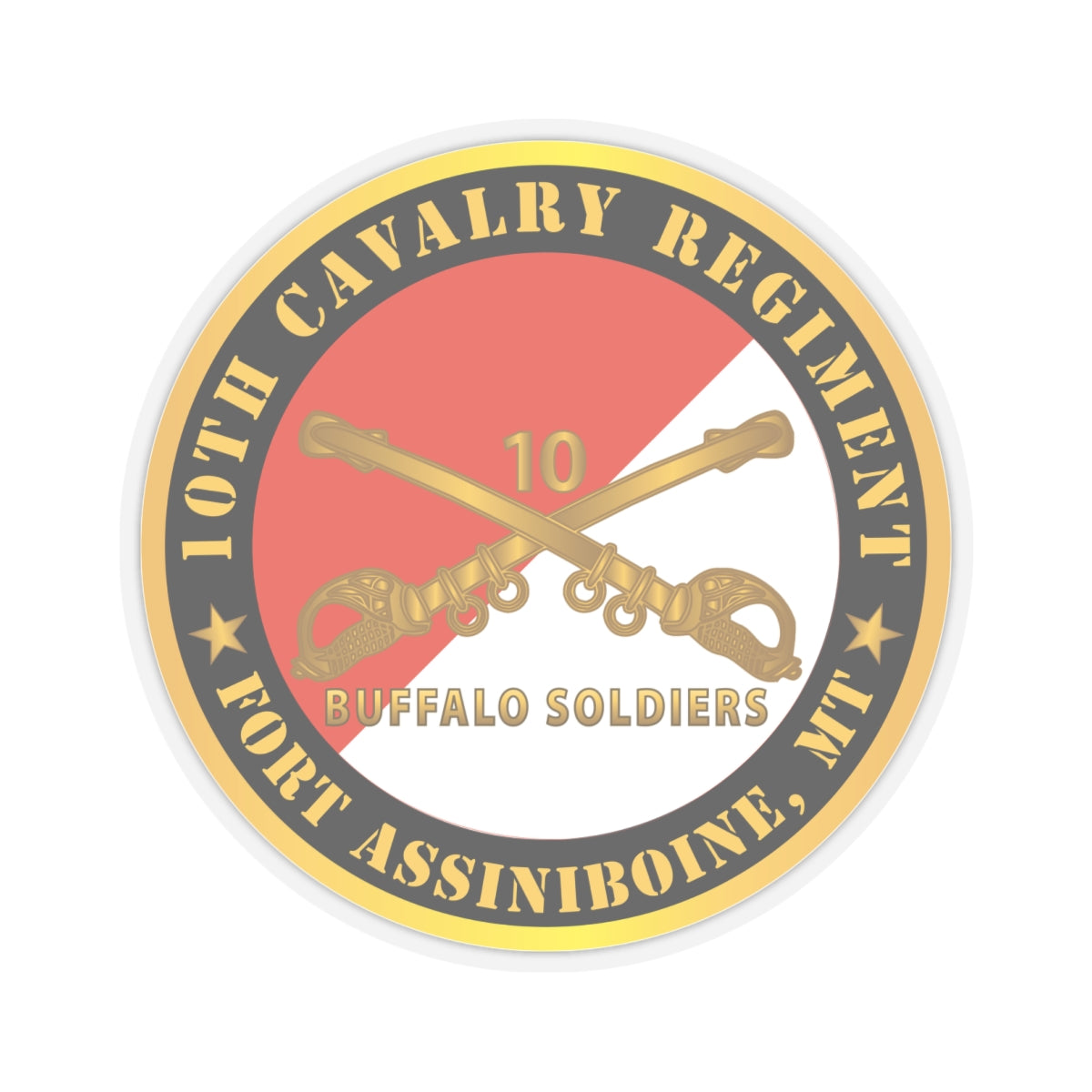 Kiss-Cut Stickers - Army - 10th Cavalry Regiment - Fort Assiniboine,  MT - Buffalo Soldiers w Cav Branch