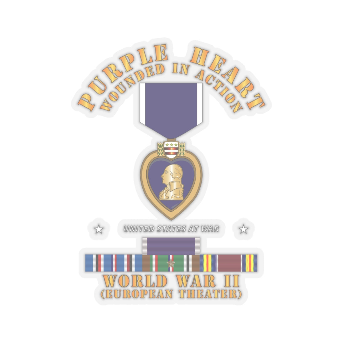 Kiss-Cut Stickers - Purple Heart - WIA w WWII SVC w Purple Heart - Europe