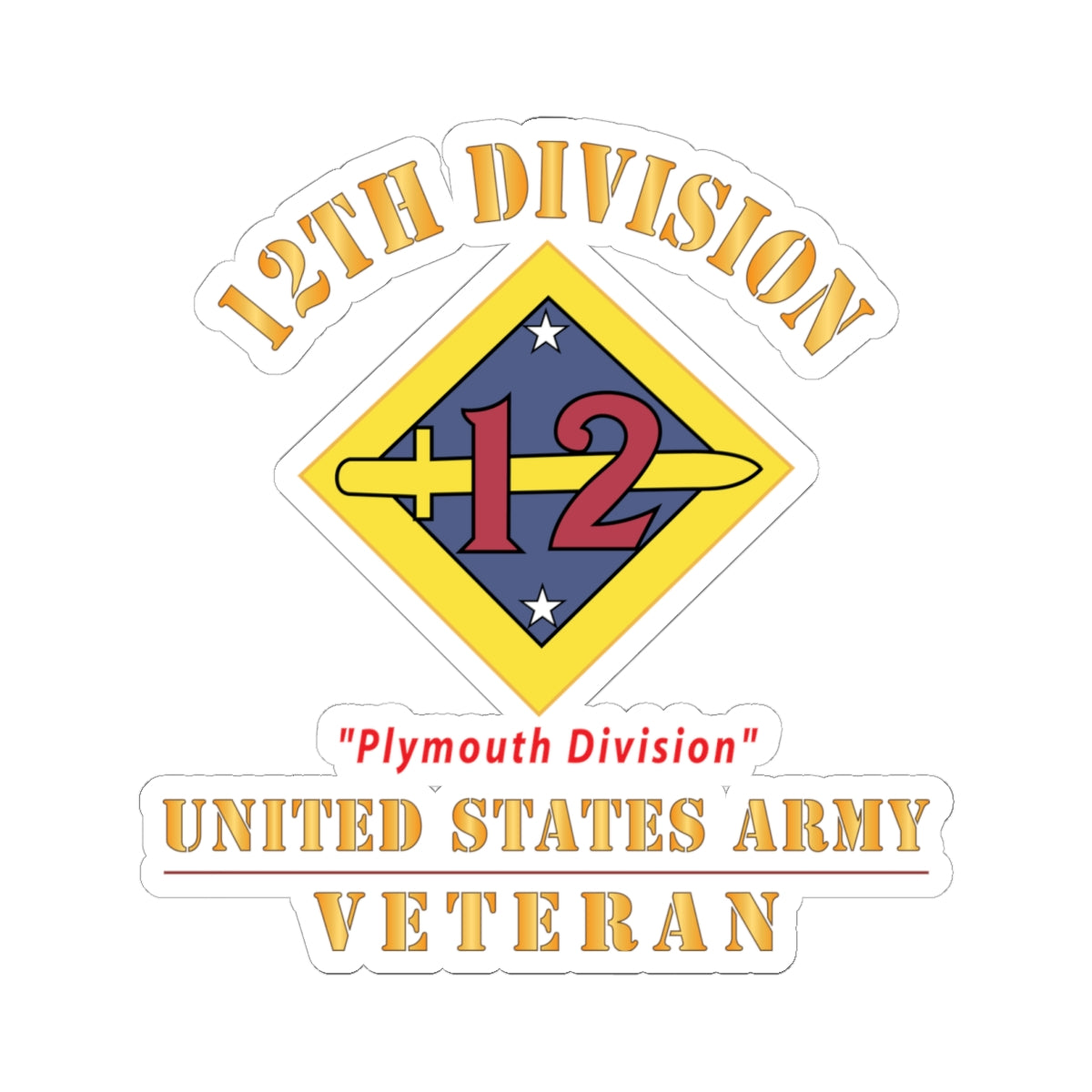 Kiss - Cut Stickers - Army - SSI - 12th Division - Plymouth Division - US Army Veteran X 300