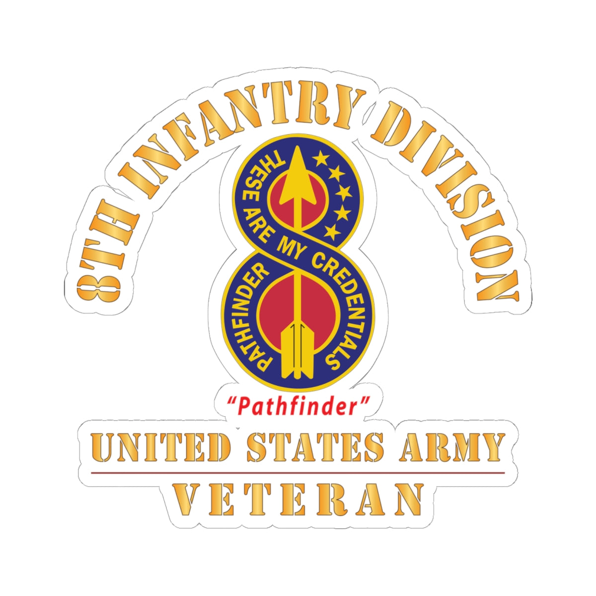 Kiss - Cut Stickers - Army - DUI - 8th Infantry Division - Pathfinder - US Army Veteran X 300