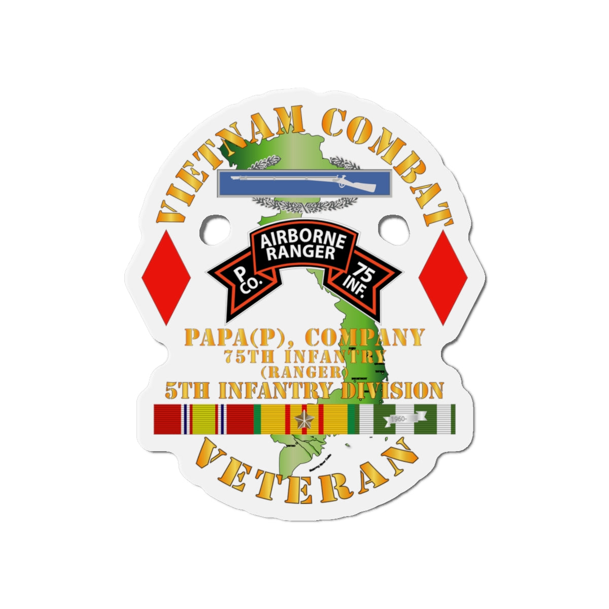 Die-Cut Magnets - Army - Vietnam Combat Vet - P Co 75th Infantry (Ranger) - 5th Inf Div SSI