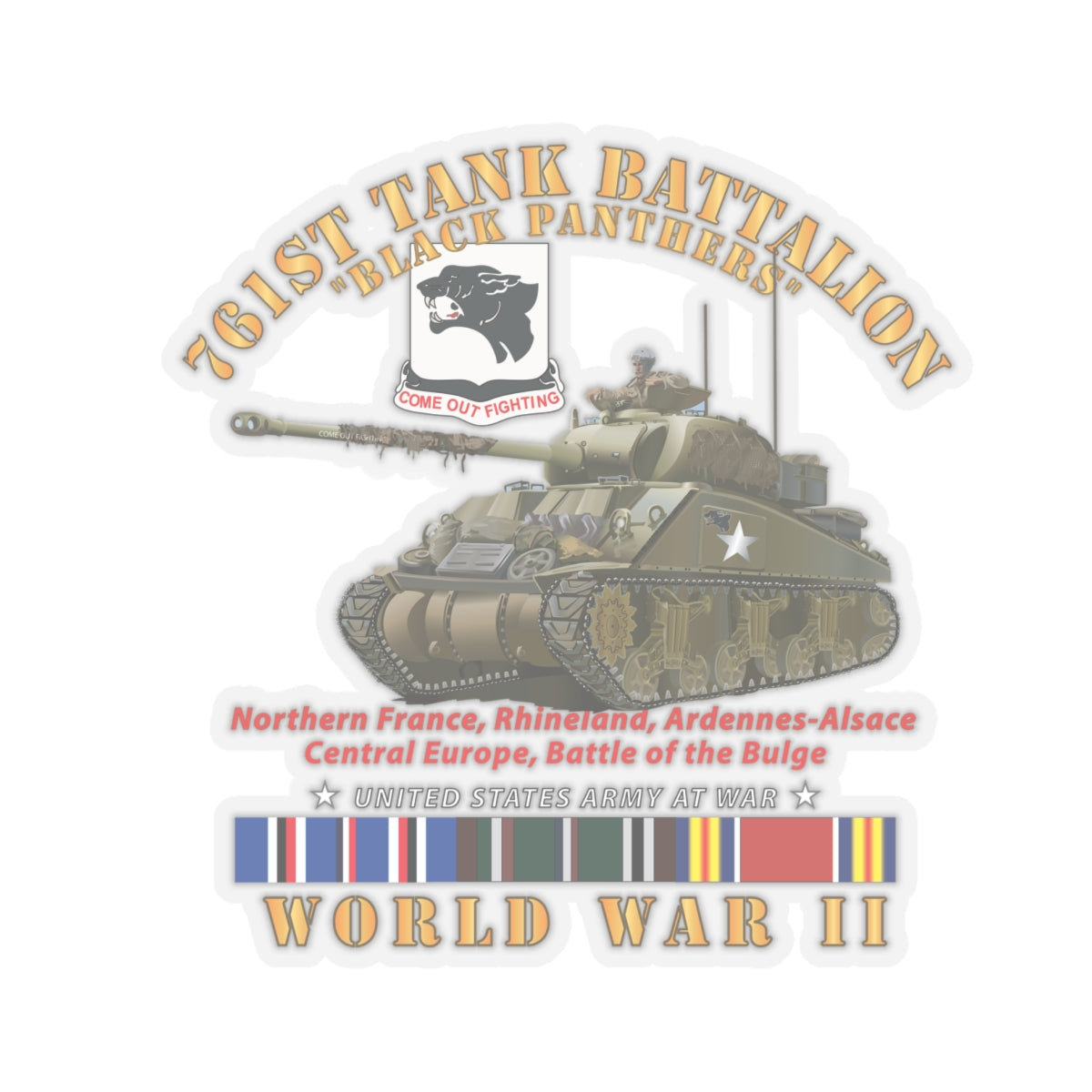 Kiss-Cut Stickers - Army - 761st Tank Battalion - Black Panthers - w Tank WWII  EU SVC
