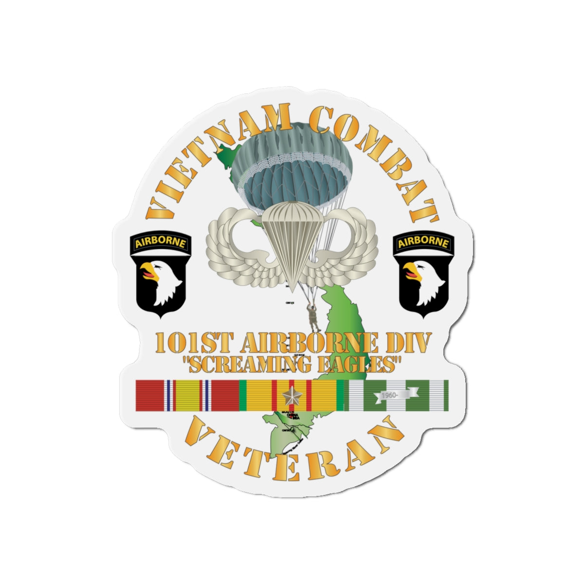Die-Cut Magnets - Army - Vietnam Combat Veteran w 101st Airborne Div SSI X 300
