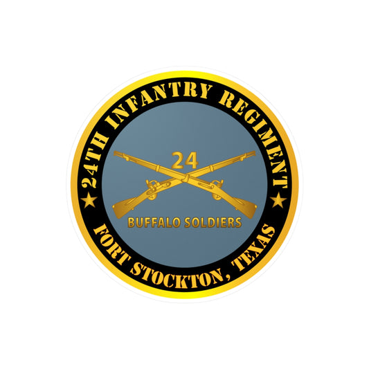 Kiss-Cut Vinyl Decals - Army - 24th Infantry Regiment - Fort Stockton, TX - Buffalo Soldiers w Inf Branch X 300