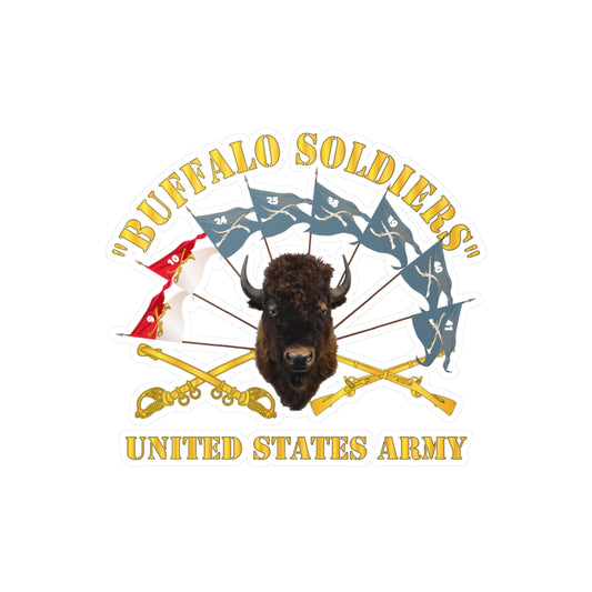 Kiss-Cut Vinyl Decals - Army - Buffalo Soldiers - Infantry - Cavalry Guidons w Buffalo Head - US Army X 300