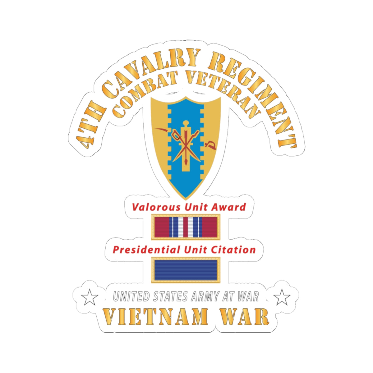 Kiss - Cut Stickers - Army - 4th Cavalry Regiment - Vietnam War w PUC and VUA X 300