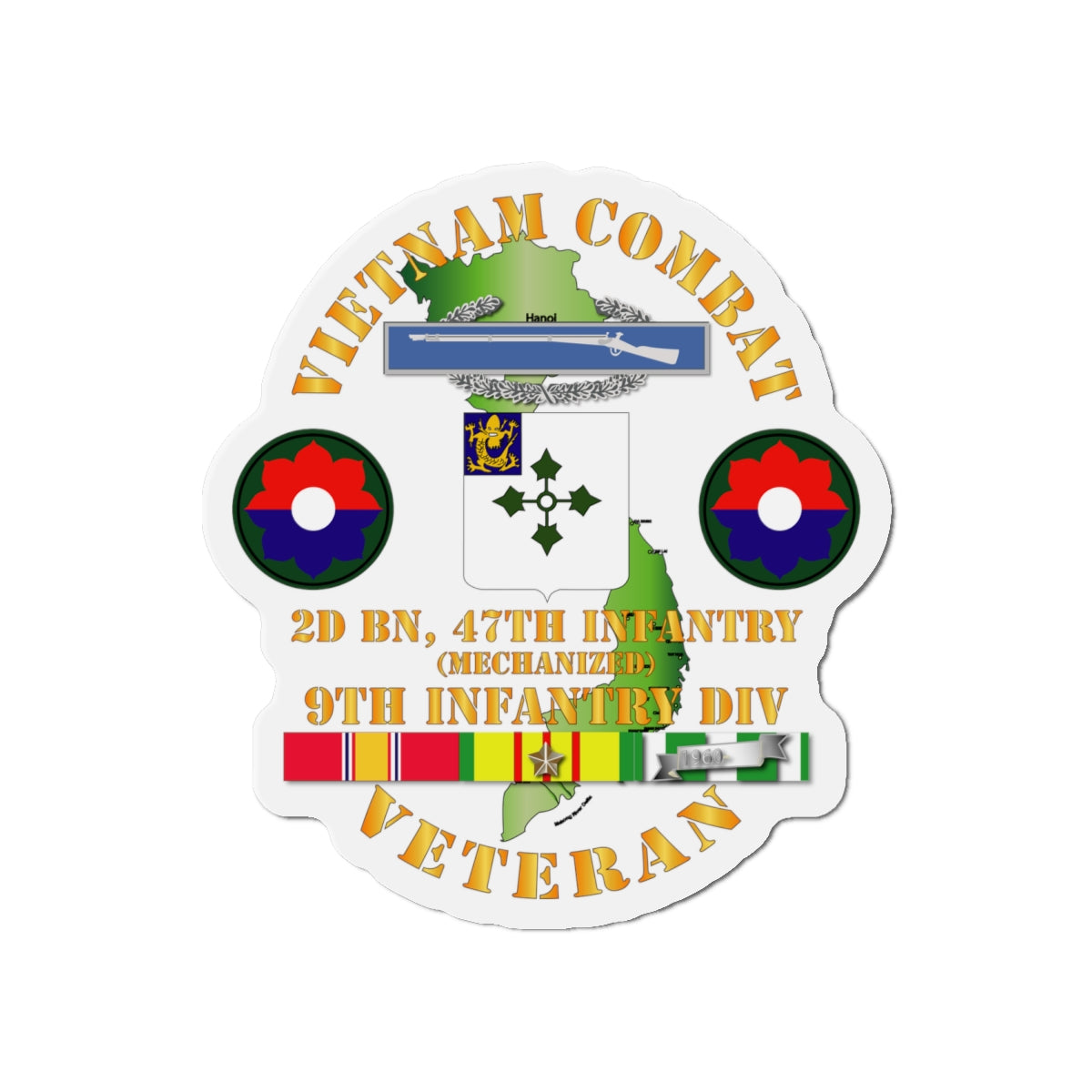 Die-Cut Magnets - Army - Vietnam Combat Infantry Veteran w 2nd Bn 47th Inf  (Mech) - 9th ID SSI